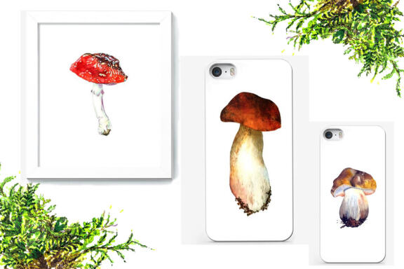 Watercolor forest mushrooms clipart, Autumn Clipart
