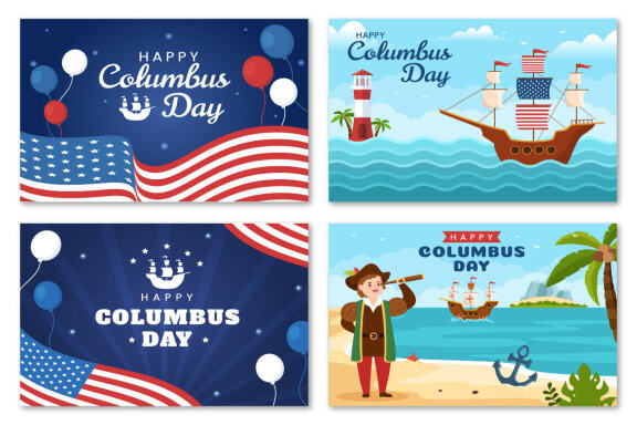 17 Happy Columbus Day National Holiday Illustration