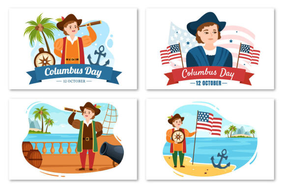 17 Happy Columbus Day National Holiday Illustration
