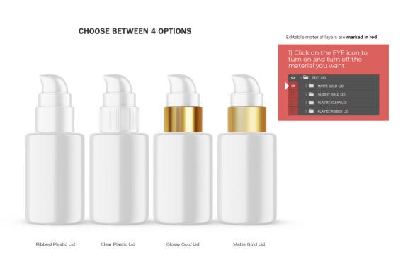 Plastic Pump Bottle With Editable Lid - Cosmetic Product Mockup
