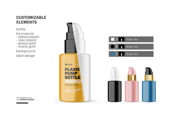 Plastic Pump Bottle With Editable Lid - Cosmetic Product Mockup