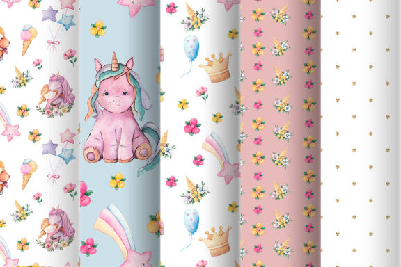Unicorn watercolor pattern