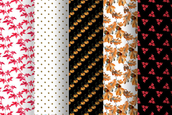 Autumn plants. Autumn set of watercolor patterns