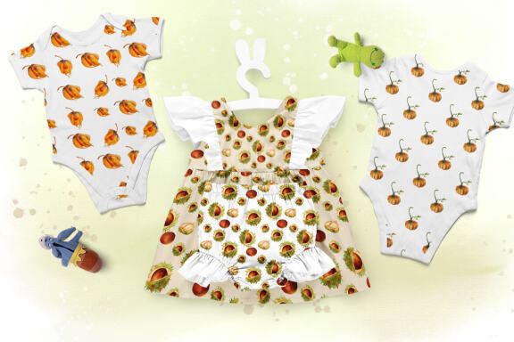 Autumn plants. Autumn set of watercolor patterns