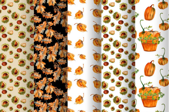 Autumn plants. Autumn set of watercolor patterns