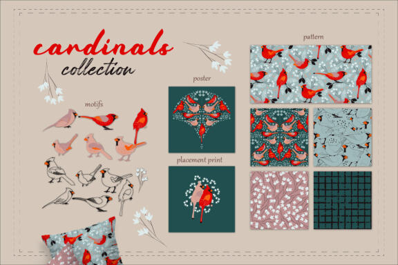 Backyard birds pattern and illustration collection