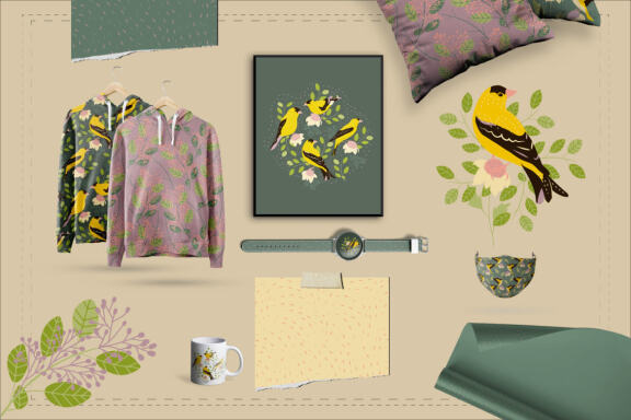 Backyard birds pattern and illustration collection
