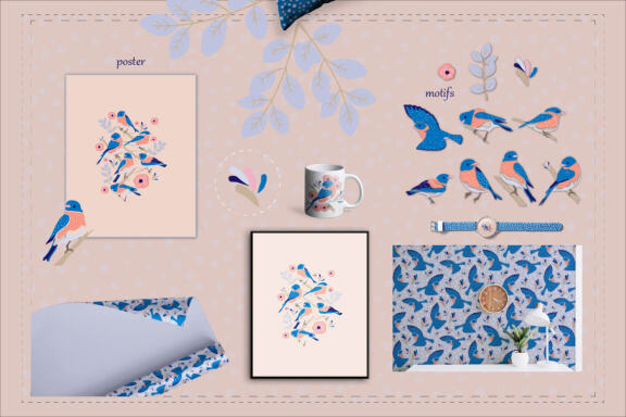 Backyard birds pattern and illustration collection