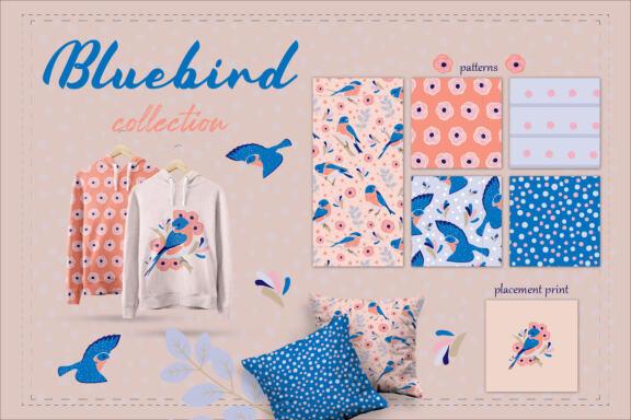Backyard birds pattern and illustration collection