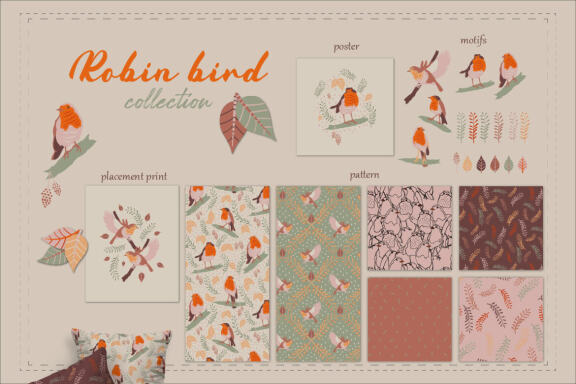 Backyard birds pattern and illustration collection