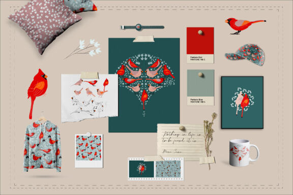 Backyard birds pattern and illustration collection