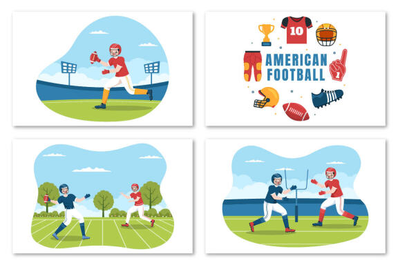 13 American Football Sports Player Illustration