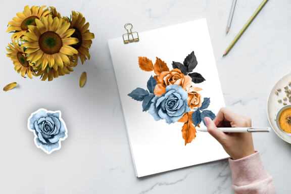 Indigo & Rust Boho Floral Clipart