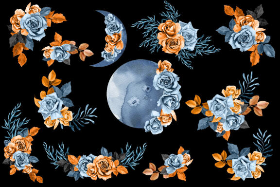 Indigo & Rust Boho Floral Clipart