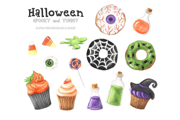 Watercolor Halloween Yummy Candy Clipart
