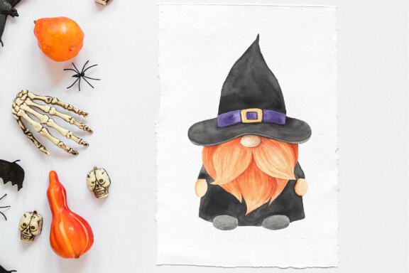 Watercolor Halloween Gnomes Clipart
