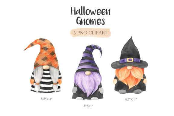 Watercolor Halloween Gnomes Clipart