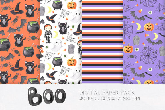 Watercolor Halloween Digital Papers Pack