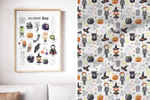Watercolor Halloween Boo Clipart Graphic