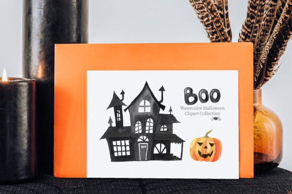 Watercolor Halloween Boo Clipart Graphic