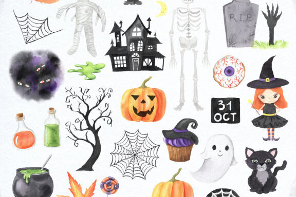 Watercolor Halloween Boo Clipart Graphic