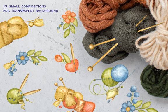 Knitting watercolor collection