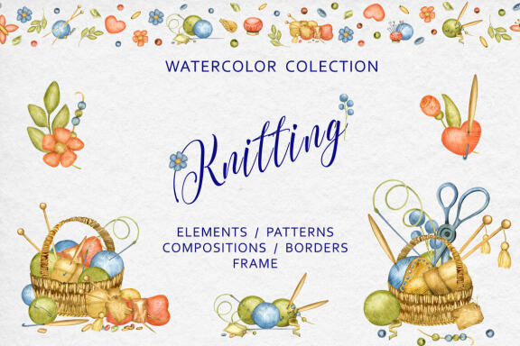 Knitting watercolor collection