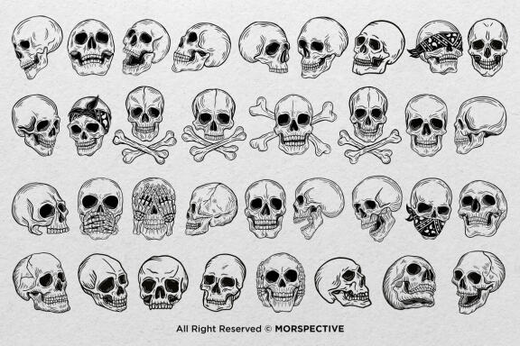 34 Skull Dark Cross Bone Vintage Hand Drawn Artworks Design Procreate Brushes | Tattoo Stamps | Procreate Brush Stamp | Brushes Digital iPad