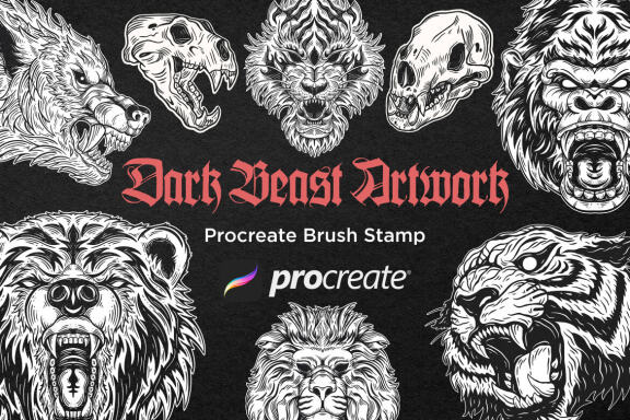 30 Skull Beast Animal Dark Artworks Design Procreate Brushes | Tattoo Stamps  | Procreate Brush Stamp | Brushes Digital iPad | Deeezy
