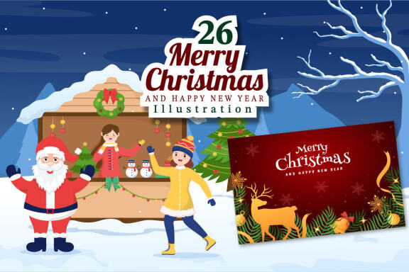 26 Merry Christmas and Happy New Year Illustration