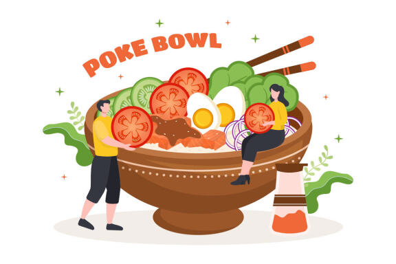 10 Hawaiian Dish Poke Bowl Illustration