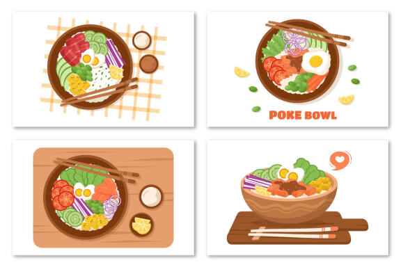 10 Hawaiian Dish Poke Bowl Illustration