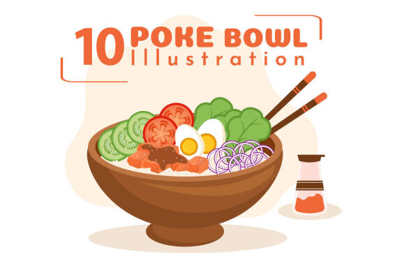 10 Hawaiian Dish Poke Bowl Illustration