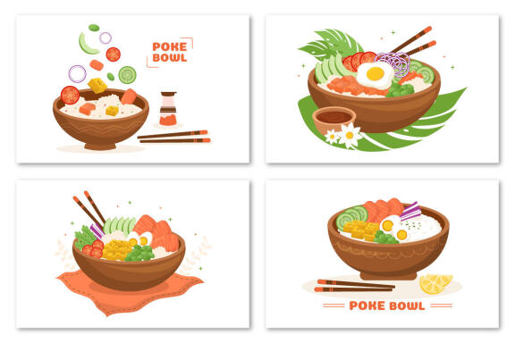 10 Hawaiian Dish Poke Bowl Illustration