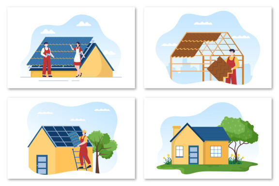 8 Roofing Construction Workers Illustration