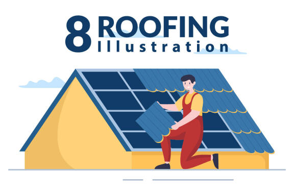 8 Roofing Construction Workers Illustration