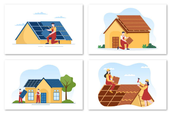 8 Roofing Construction Workers Illustration