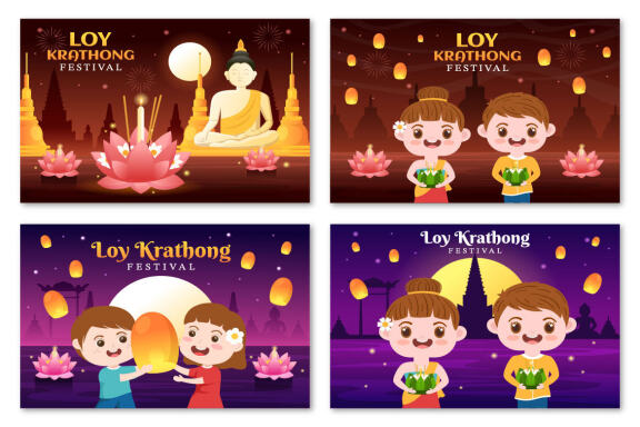 14 Loy Krathong Festival Illustration