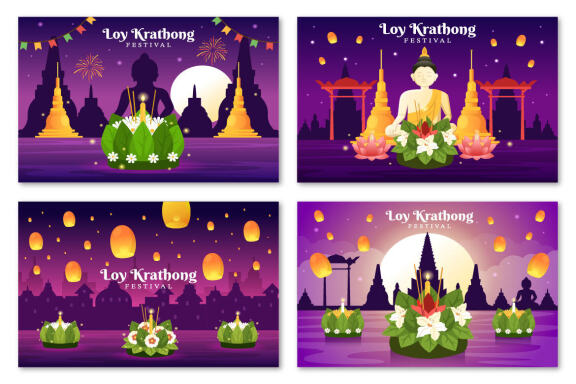 14 Loy Krathong Festival Illustration