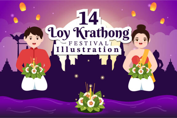 14 Loy Krathong Festival Illustration