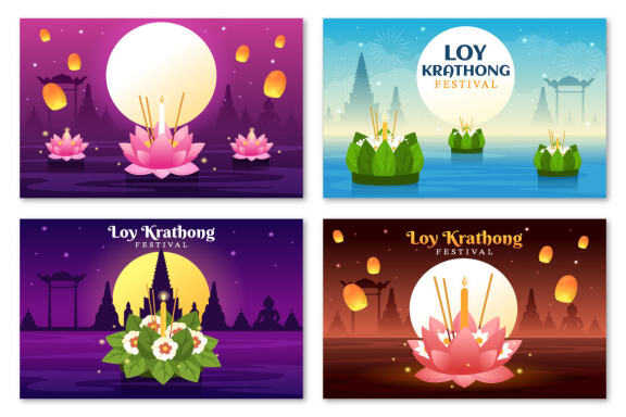 14 Loy Krathong Festival Illustration