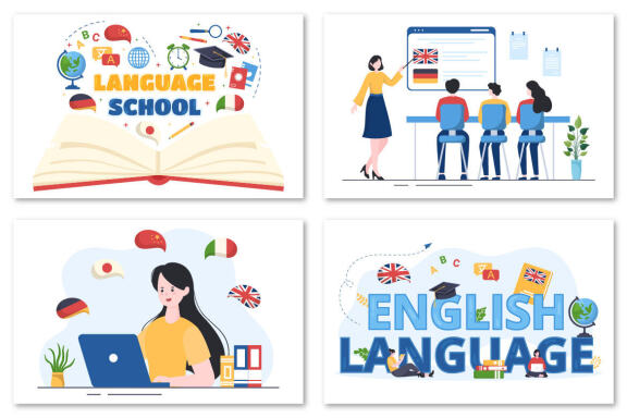 8 Language Learning School Illustration