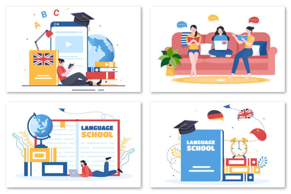 8 Language Learning School Illustration