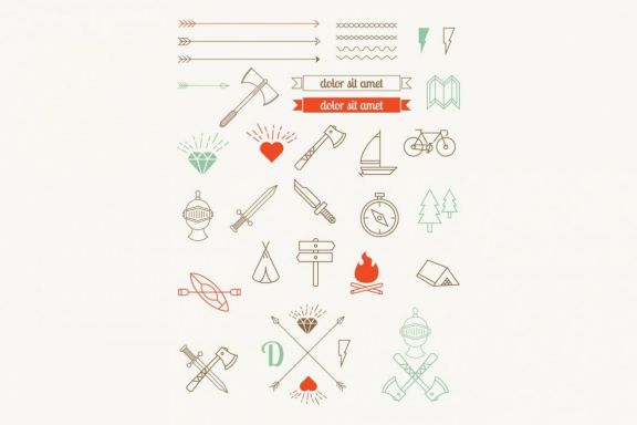 Set of vector icons, items, badges hipster style