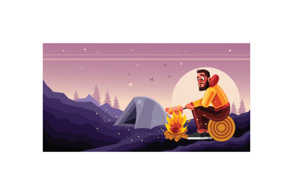 Camping Outdoor at Night Graphics Illustrator