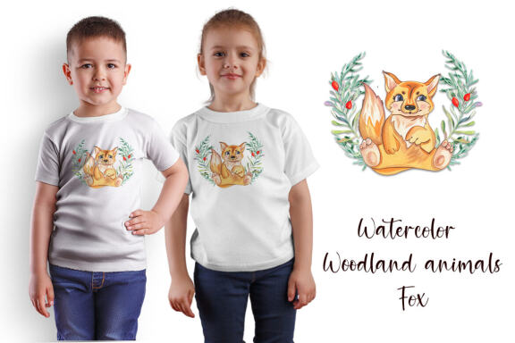 Watercolor fox and beautiful wreath PNG for sublimation
