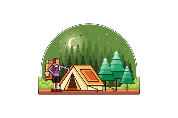 Camping Vector Graphics Line Illustration