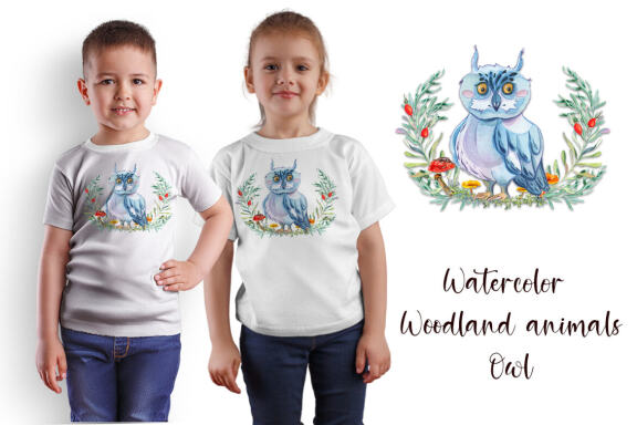 Watercolor Owl and beautiful wreath PNG for sublimation