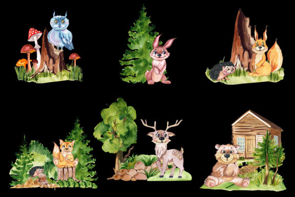 Woodland animals clipart. Forest cute baby animals clipart