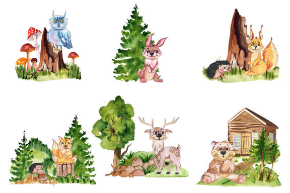 Woodland animals clipart. Forest cute baby animals clipart